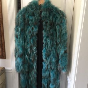 Vintage fox fur teal coat - pristine